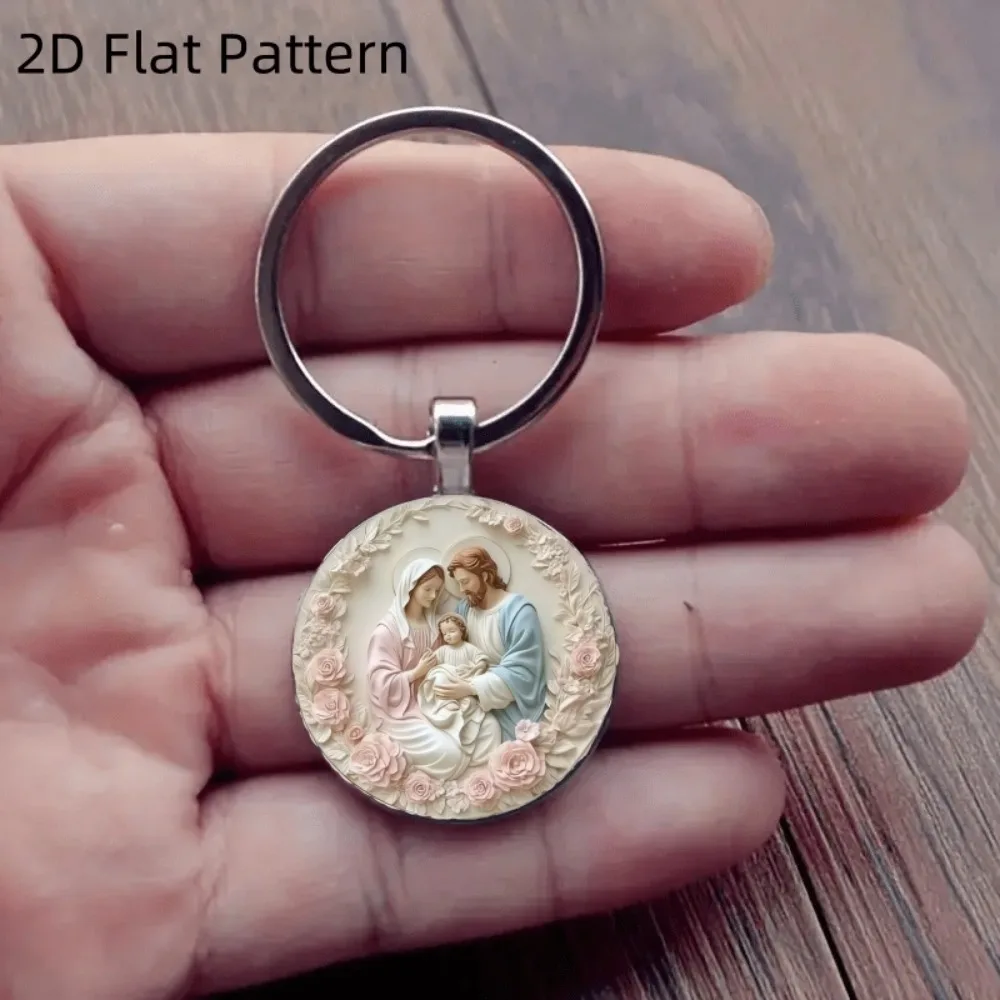 2D Flat Holy Family Keychain Favors Jesus Mary Joseph Key Ring Baptism/First Communion Souvenirs with Organza Bags & Thanks Tags view 6