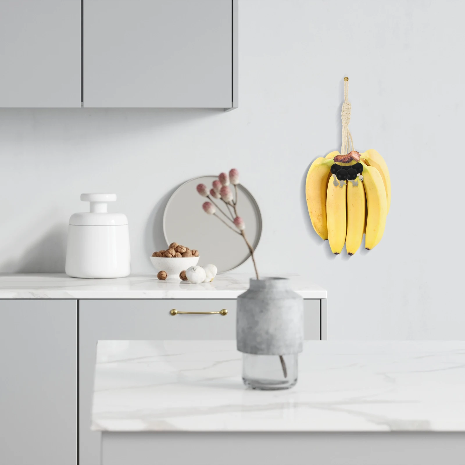 

2Pcs Beautiful Practical Banana Hanging Holder Cotton Rope Wooden Bead Storage Rack Kitchen Organizer