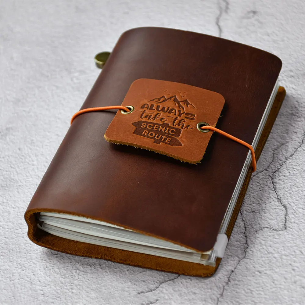 100% Leather Notebooks Scenic Route Tag Travel Journal Passport Size Diary Replaceable Books 192 pages Outdoor Portability