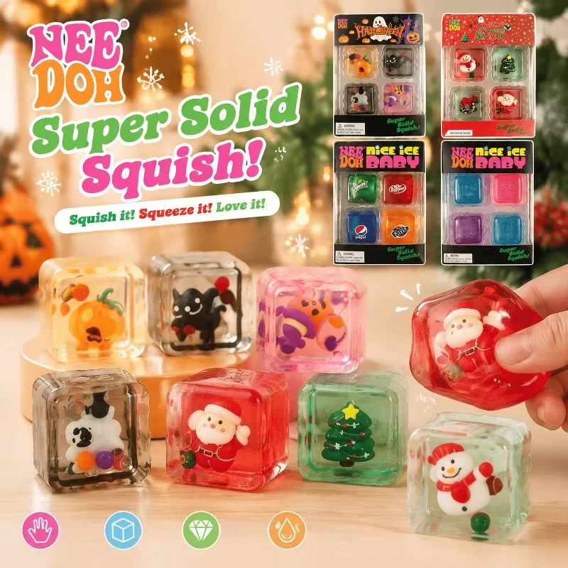NEEDOH Mini 4-Pack Nice Cube Stress Relief Squishy Cube Anti-Anxiety Squeeze Fidget Toy, 2026 New Holiday Gift Set New Year gift