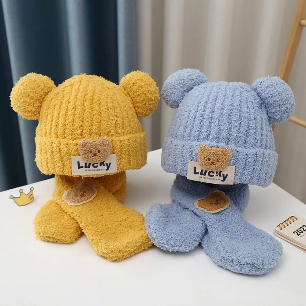 

Новый комплект шапки с шарфом Lucky Bear, теплая холодостойкая утеплитель для шеи, ветрозащитная шапка для защиты ушей для детей от 2 до 8 лет