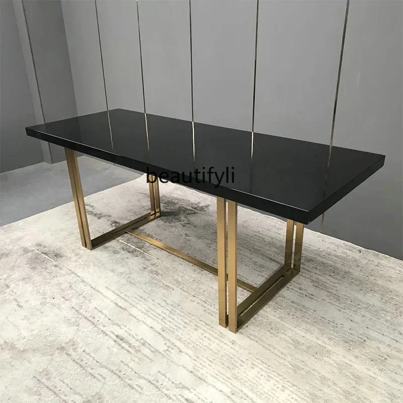 

6239Modern light luxury stainless steel dining table simple wood paint rectangular dining table6239