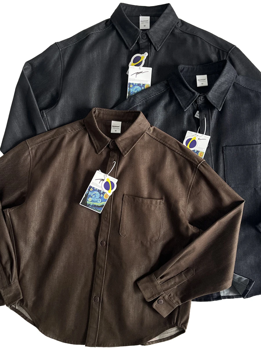 

Мужская рубашка в стиле ретро, американского кроя, с длинным рукавом, свободного кроя, винтажная, для работы, повседневная, дышащая, из смесового хлопка и полиэстера