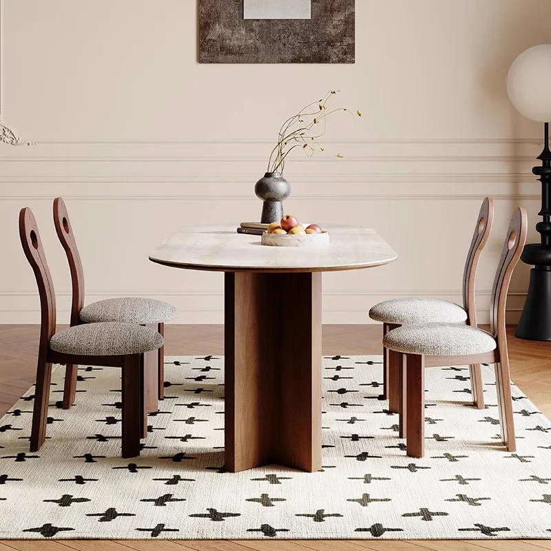 

Обеденный стол из массива дерева Wabi Sanfeng для небольшой квартиры, столешница из каменной плиты Delifeng Cave.