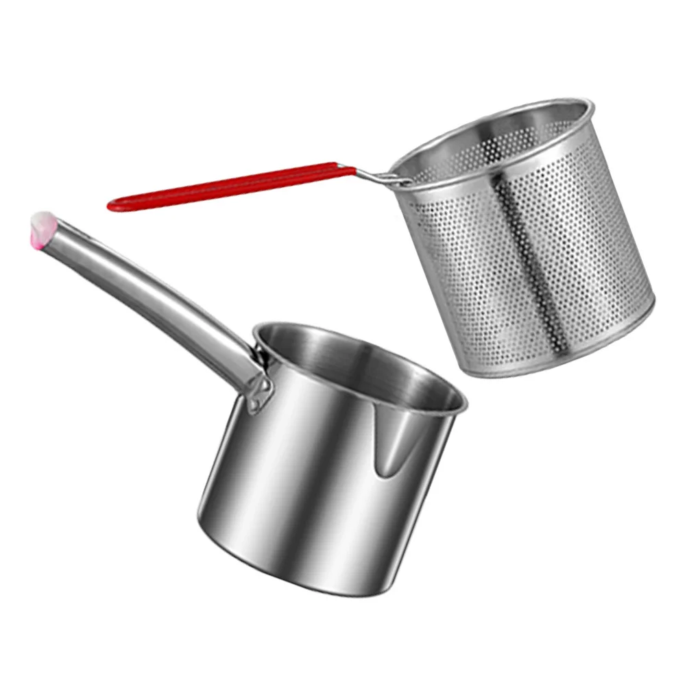 

1Set Stainless Steel Fryer Basket Multi-Functional Oil Filter Basket Fry Pot for Kitchen Cooking Fry Baskets with Handle