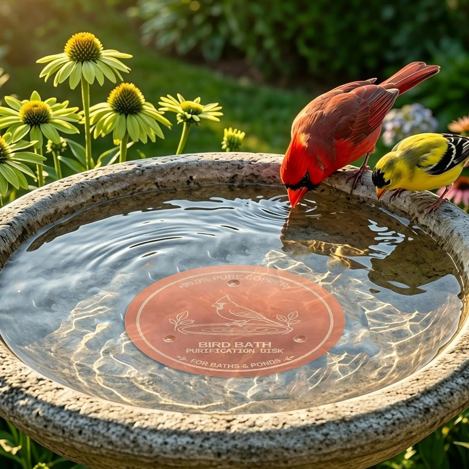 Copper Disk For Bird Bath Fountain Triple Point Support Ornaments Purifier Copper Bird Bath Purification Disk For Ponds Outdoor
