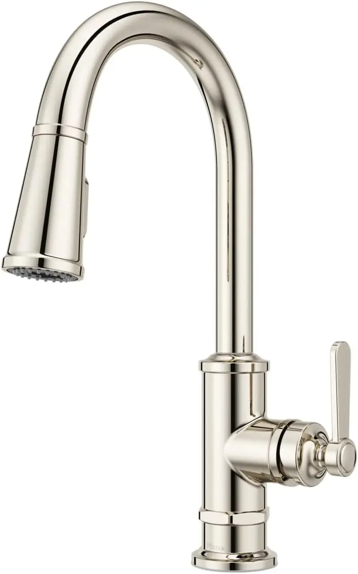 Deck-Mount Kitchen Faucet with Pull-Down Sprayer, 1.8 GPM Flow Rate, Polished Nickel Finish