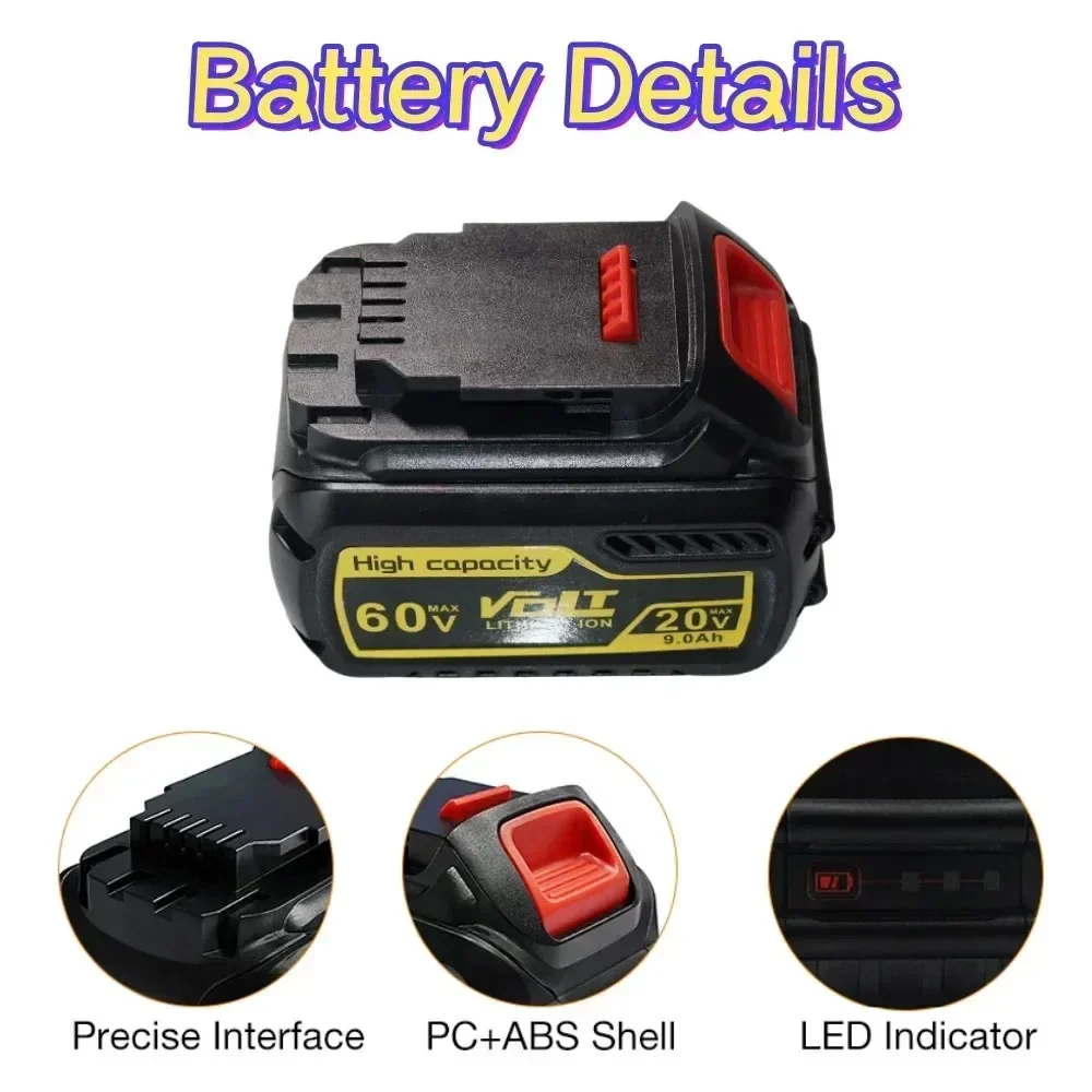 DCB606 20V 60V 9.0Ah 6.0Ah Li-Ion Battery for DeWalt 18V 54V Power Tools 20 Volt Lithium Battery DCB547