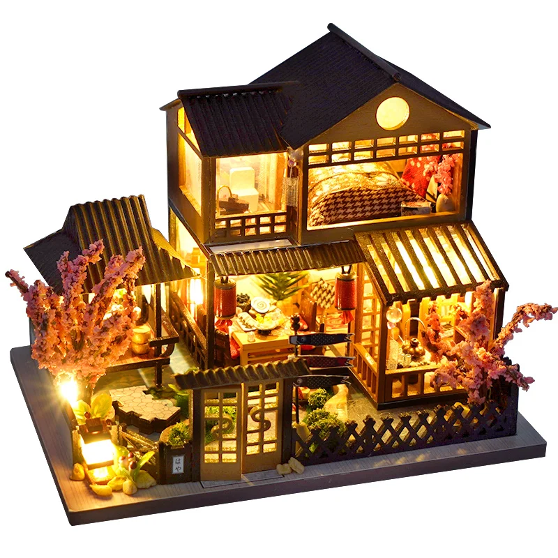 Creative Villa Miniature Doll House Kit with Light DIY Wooden Handmade Assembly Model DollHouse Birthday Xmas Gifts Home Decor