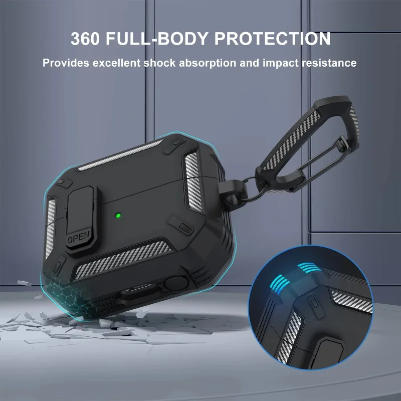 Case For AP1 / AP2/AP Pr  Earphone Cover With Secure Lock Carbon Fiber Headphone Shell 360 Degree Protective Cases