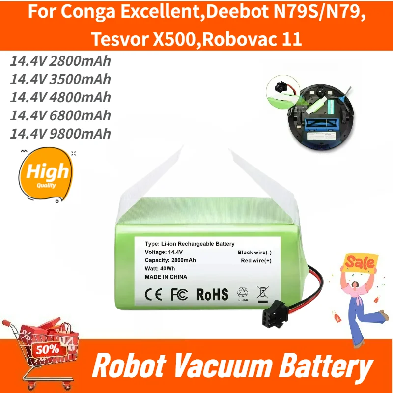High Capacity 14.4V 9800mAh Battery for Conga Excellent, Tesvor X500, Deebot N79S/N79,Robovac 11 Brand New Replacement Battery