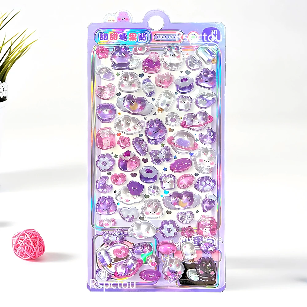 Pacote com 4 Adesivos 3D de Cristal em Estilo Kawaii, Adesivos Criativos de Animais de Anime para Scrapbook, Telefone e Guitarra