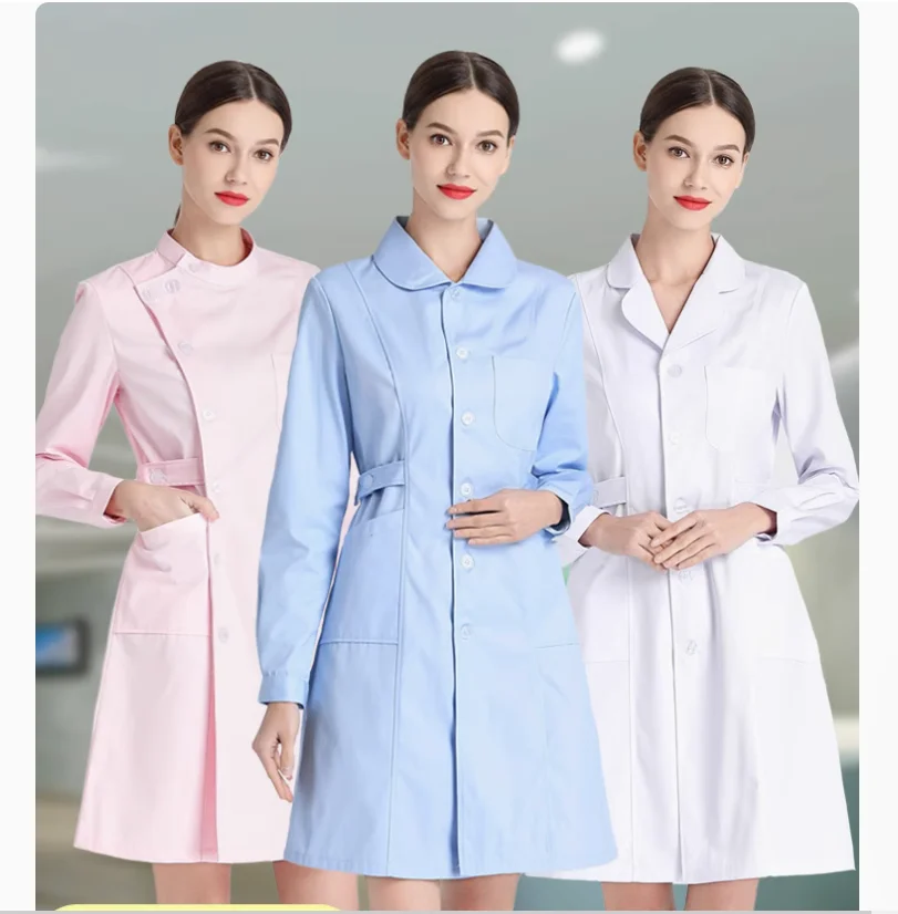 Nurse's summer short sleeved long sleeved thin cut plus size white coat work uniform set for women