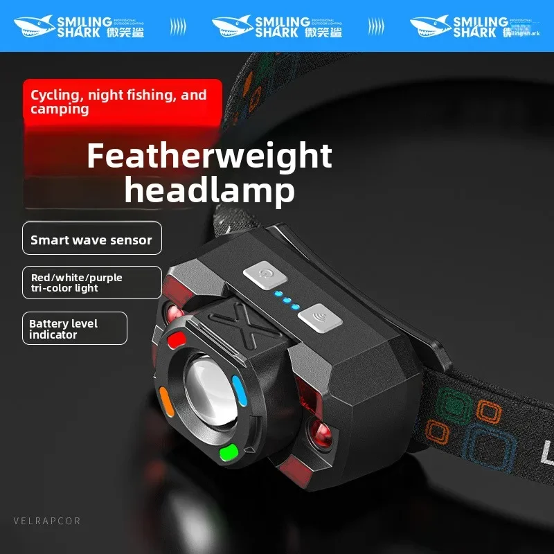 Wave Induction LED Headlamp Retractable Zoom 3 Color Light USB Rechargeable Focus Flood Headlight for Camping Fishing