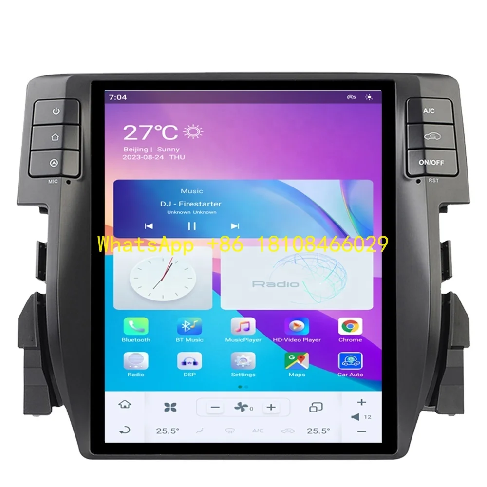 

Автомобильный радиоприемник RoadNavi Tesla Style Android 11, для Honda Civic 2016-2020, автомобильный мультимедийный плеер, беспроводной Carplay 4G