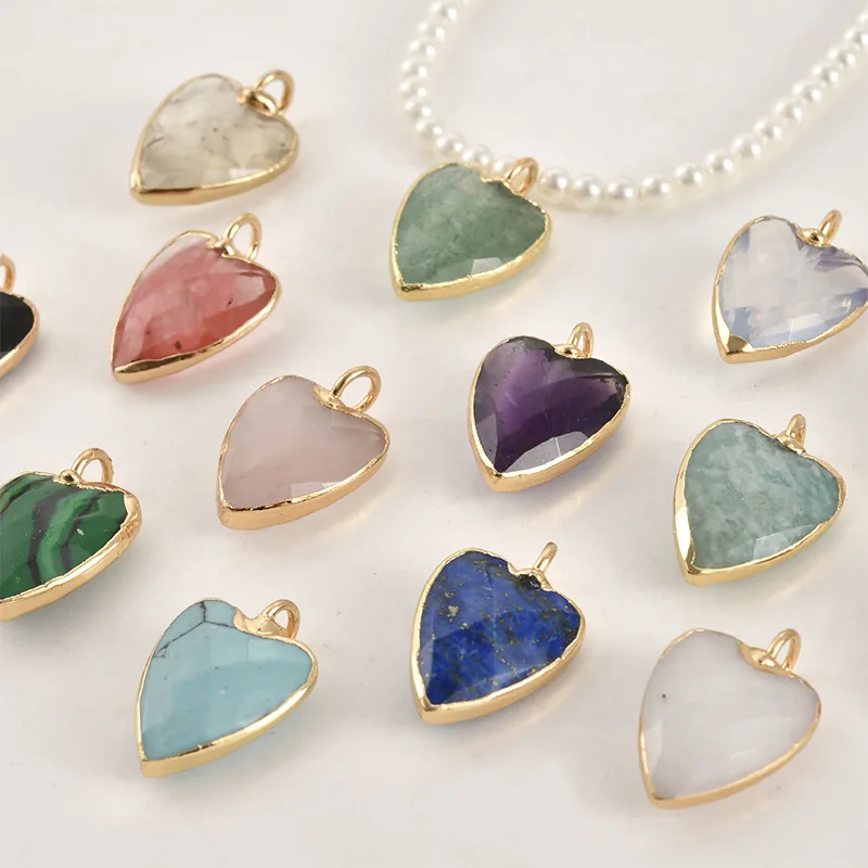 

10pcs/lot Jewelry AccessorDIY Natural Stone Love Shaped Patchwork Copper Pendant Charms For Necklace
