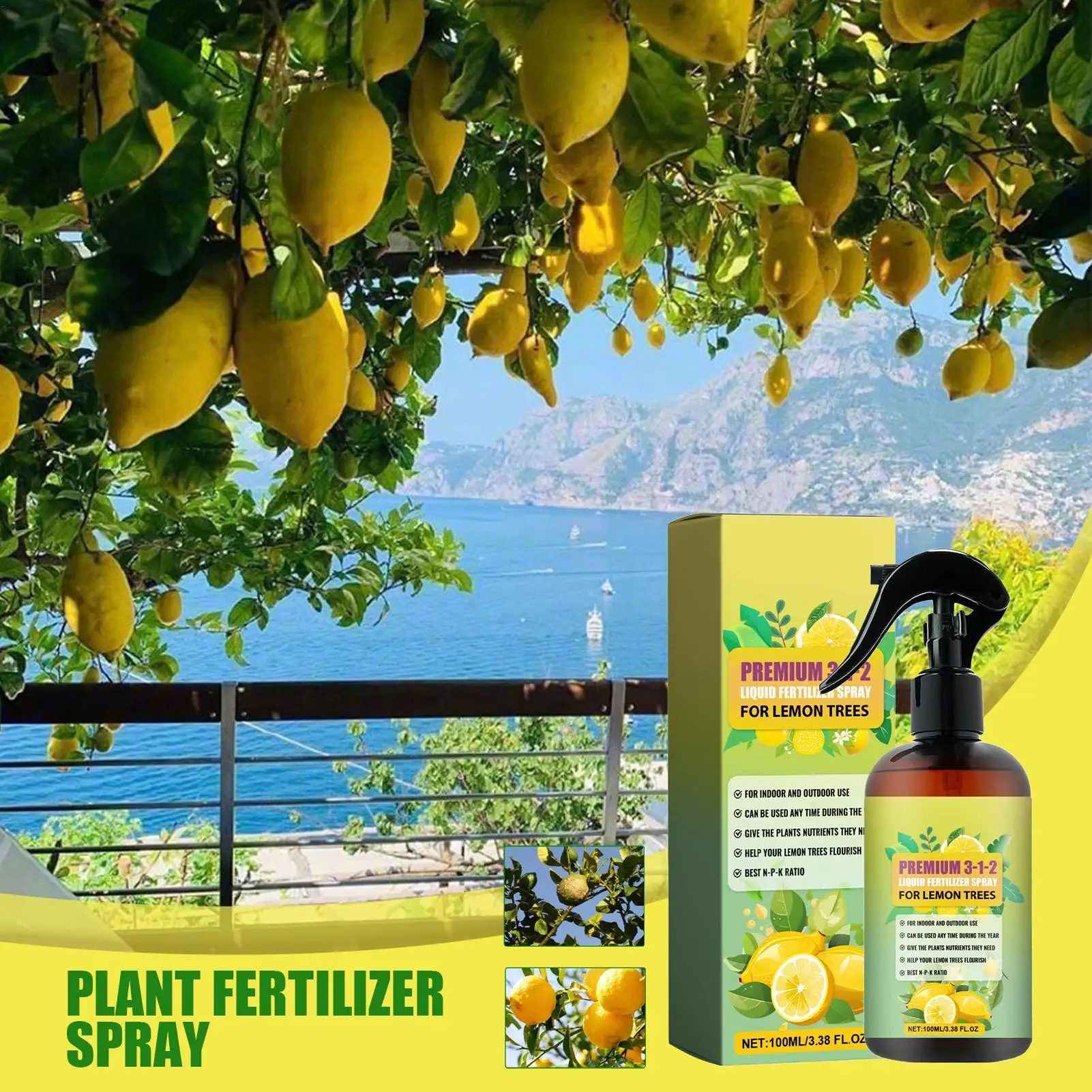 Concentrated Lemon Tree Nutrient Spray Liquid Fertilizer Booster Green leaf maintenance for Healthy Growth of Citrus Lemon Trees