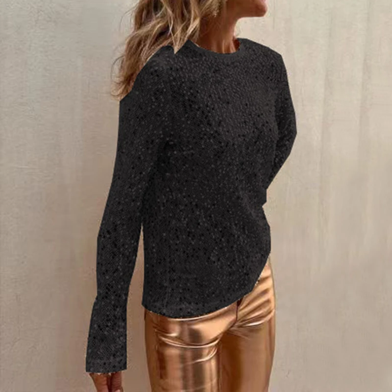 BKLD Spicy Girl Trend Nightclub Glitter Paillettes Maglia Manica lunga Slim Fit Girocollo Pullover casual Top sexy Abito classico da donna
