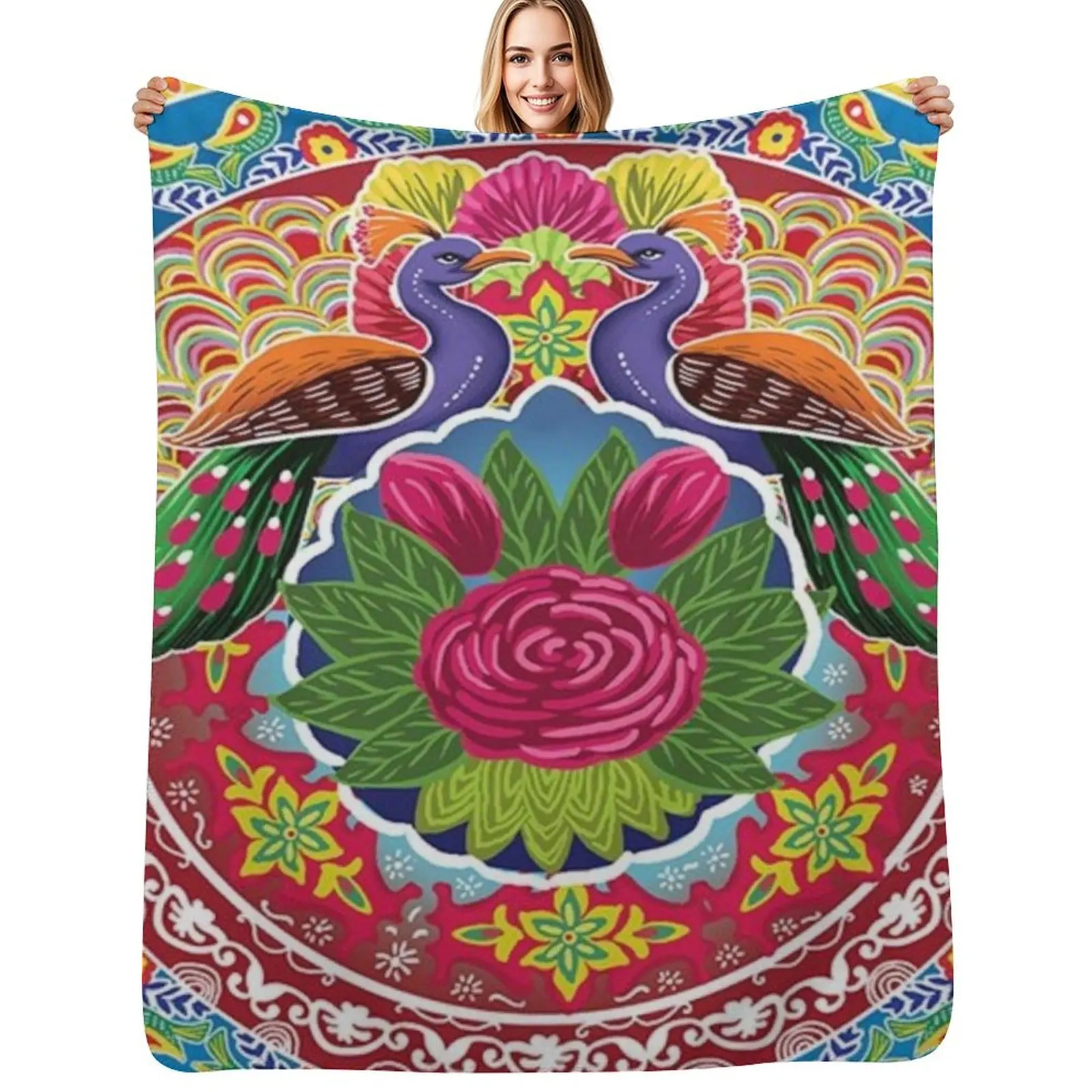 

2 Peacock (Mor) - Truck Art Unique Style - Pakintani Truck - Pakistani Local Truck Throw Blanket Toddler blanket boys