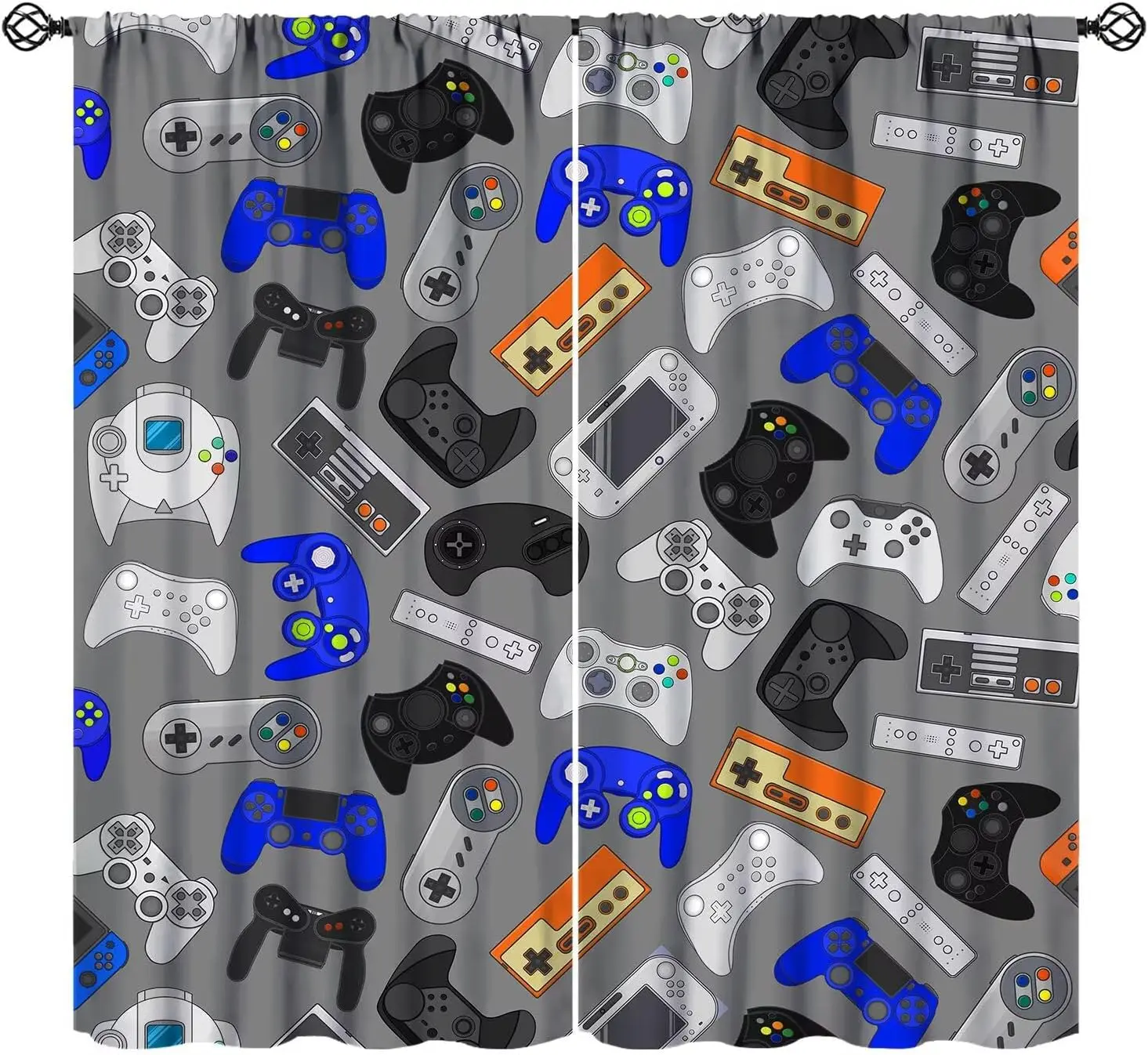 Teens Gamepad Curtains, Modern Gamer Gamepad Art Printed Blackout Window Drapes for Kids Game Bedroom Living Room Kitchen Decor