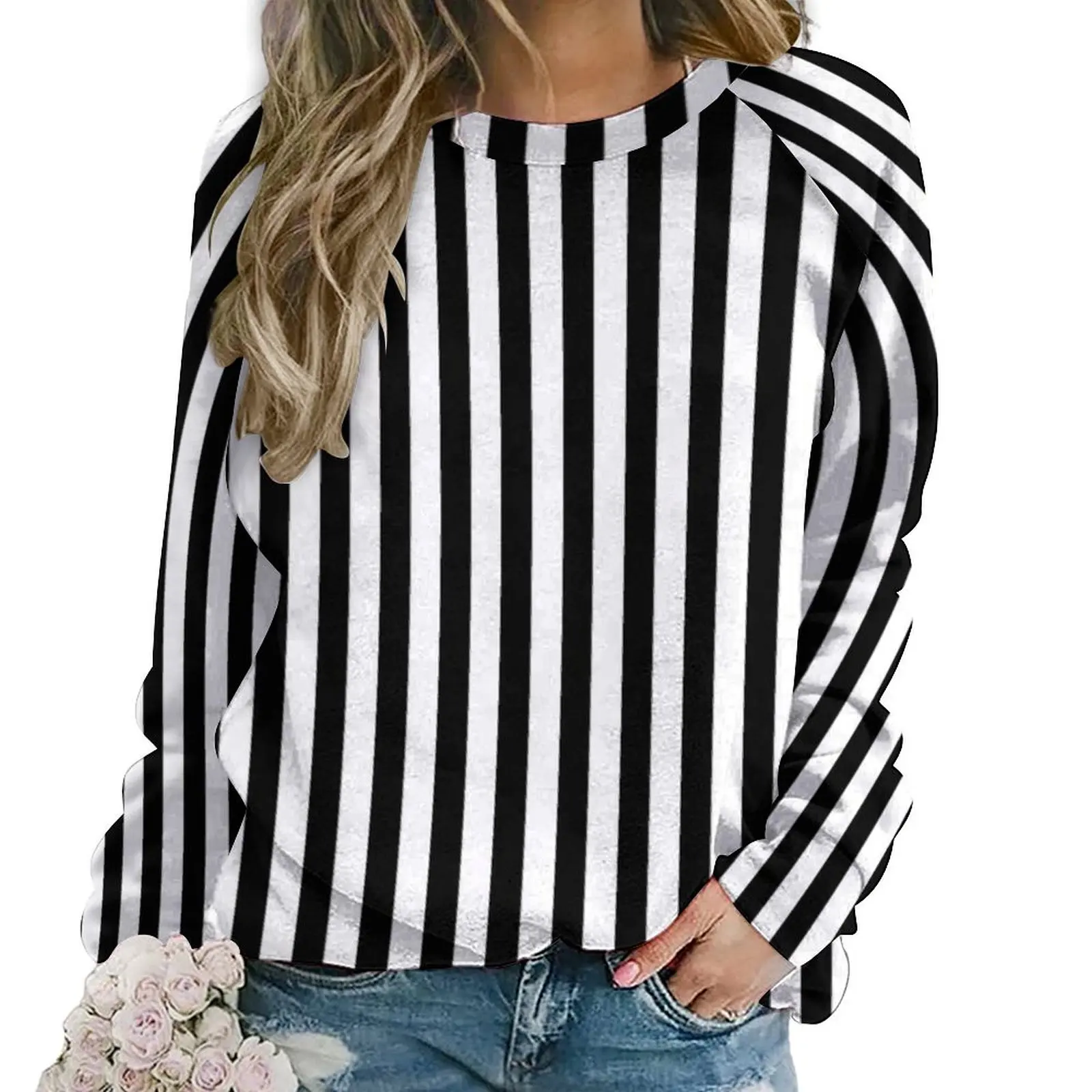 

Black White Striped Casual Hoodies Vertical Lines Print Elegant Hoodie Winter Long-Sleeve Fashion Oversize Sweatshirts Gift