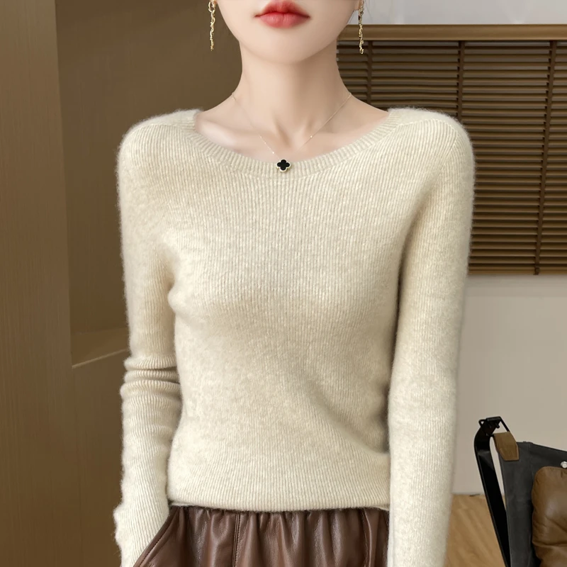 Early Fall New Crew-Neck Sweater Elegant High Elastic Simple Solid Color Thin Knit Crew-Neck Sweater Long Sleeve-GH458