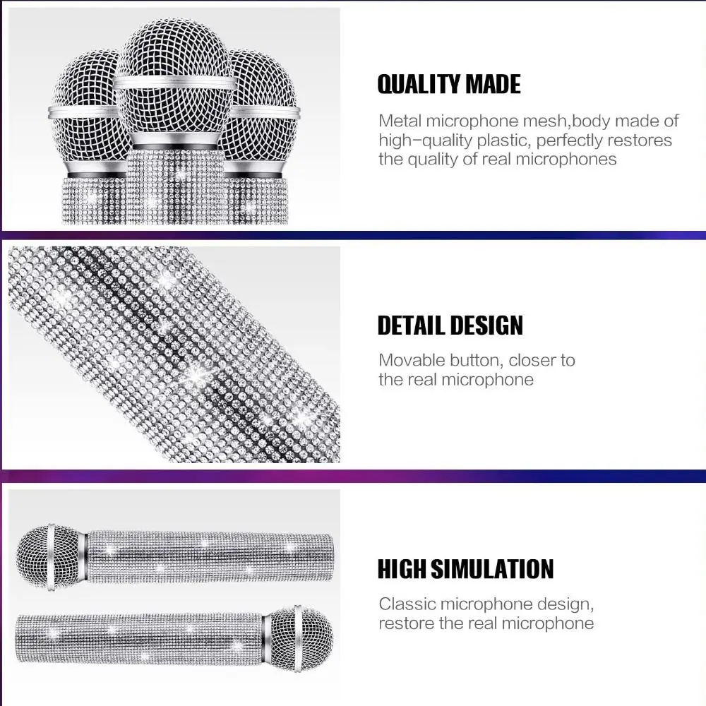 Sparkly Bling Rhinestones Wireless Mic Handle Cover Shining Soft Lining Microphone Decorative Sleeve Durable Exquisite