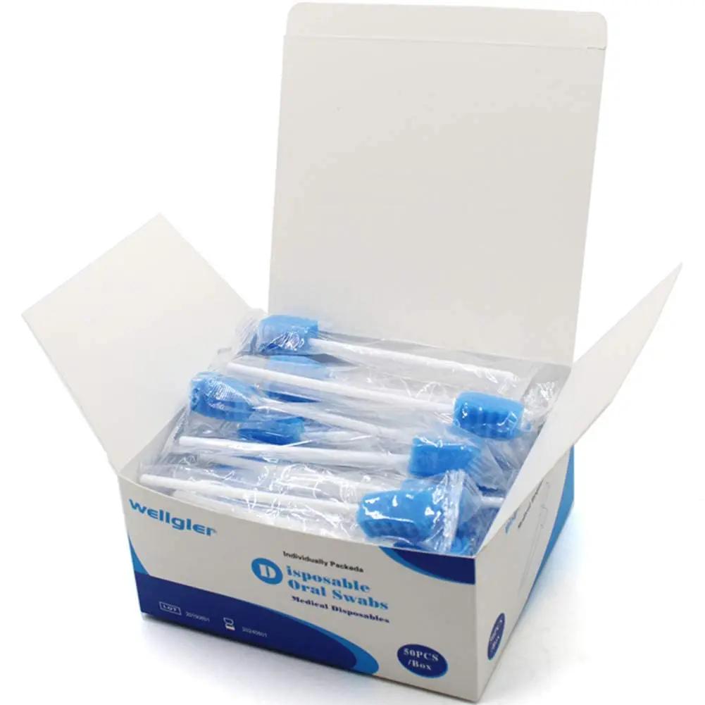 

Disposable Oral Care Swabs Tooth Cleaning Mouth Swabs 50 Pack Blue