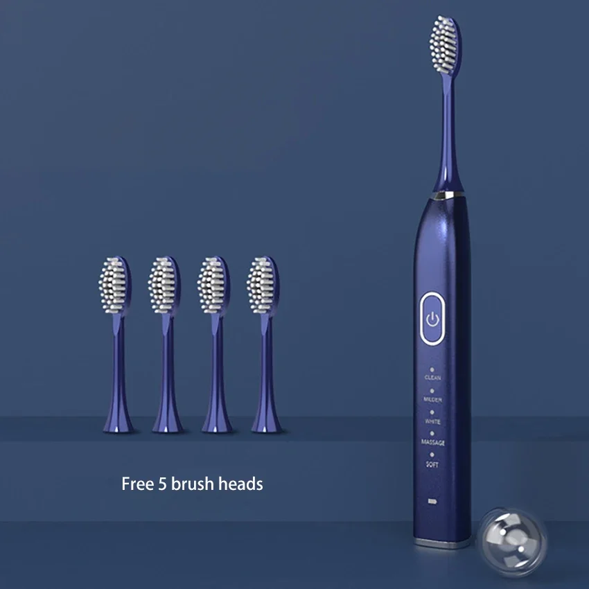 1 Bộ 5 Chế Độ Bàn Chải Đánh Răng Điện Tự Động Sạc Điện Cổng USB Siêu Âm Răng Bàn Chải Dành Cho Người Lớn 5 Đầu Thay Thế