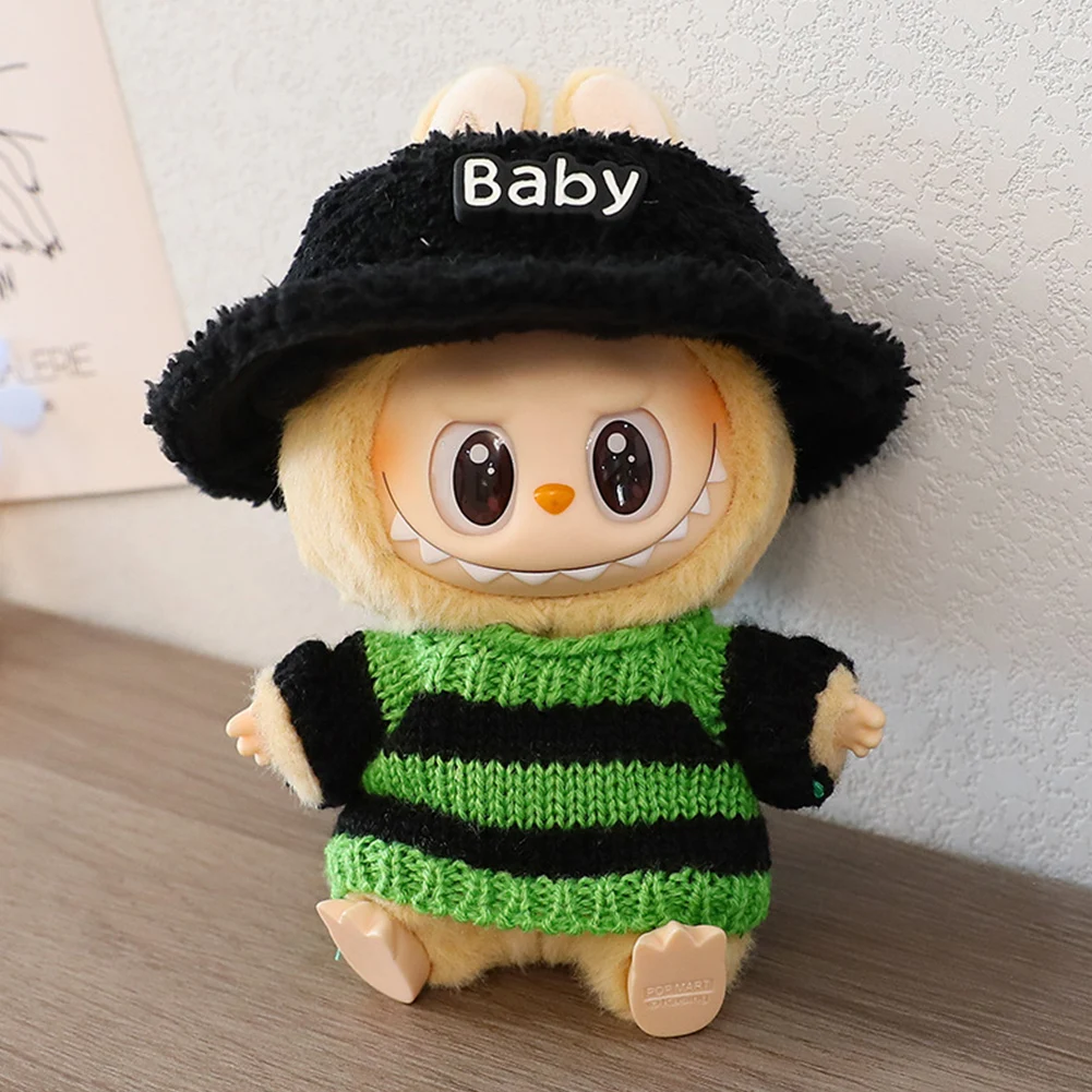 Dla Labubu Vinyl Doll Clothes Mini Kawaii Knitted Sweater with Hat Decorative Cute Plushes Doll Outfit Akcesoria (bez lalki)