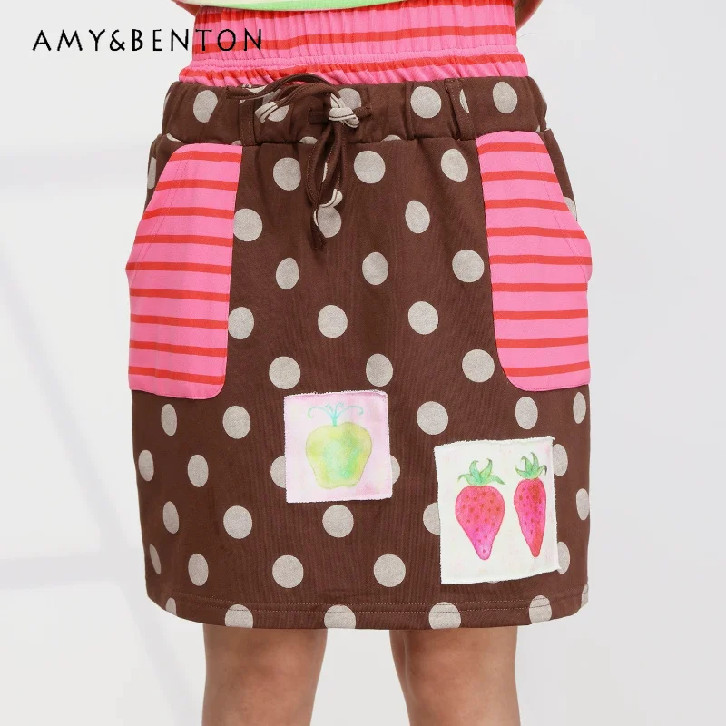 

Original Design Fruit Polka Dot Splicing Women's Skirt 2026 Summer Sweet Cool Cute Versatile Age-reducing Short Skirts Ladies