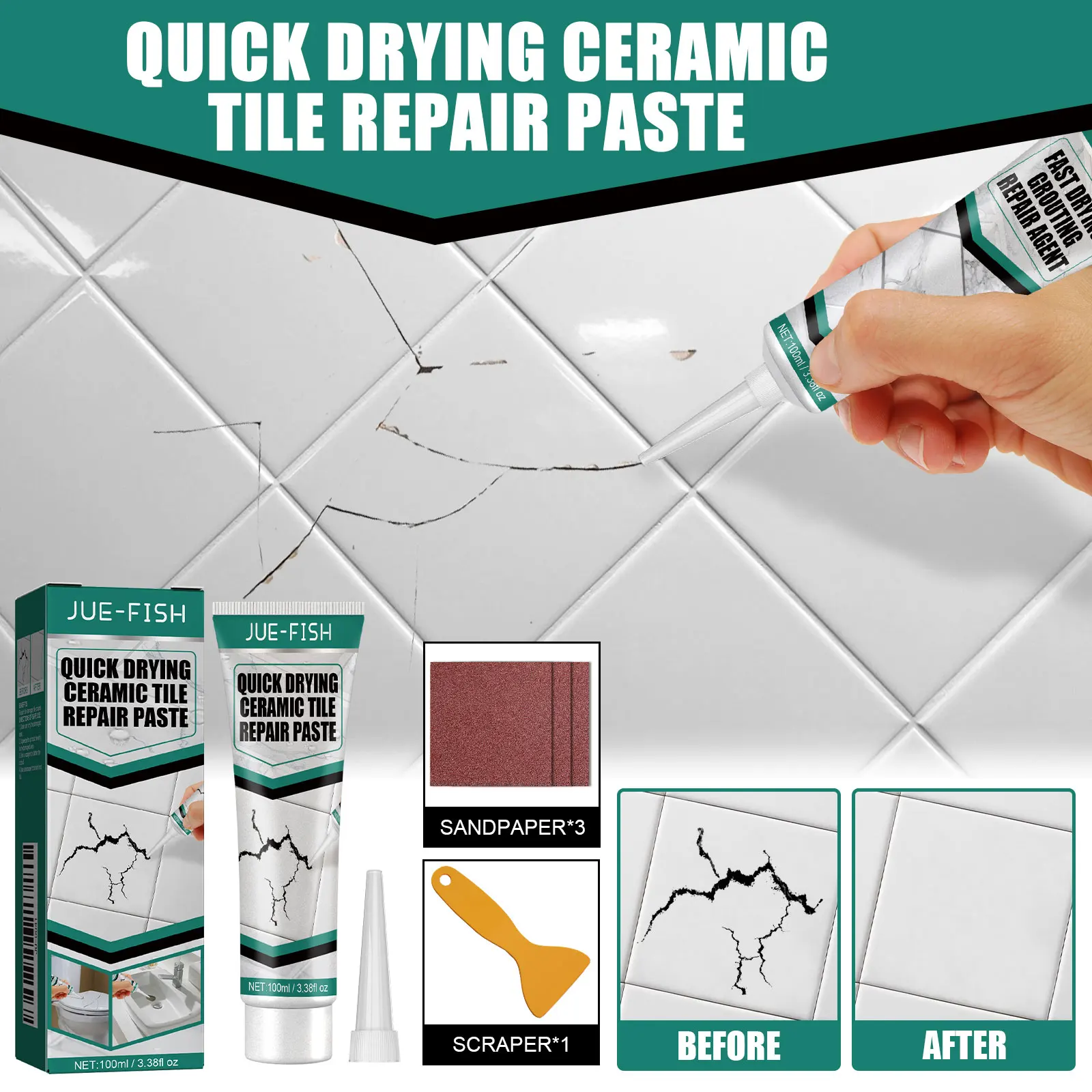 200ml Ceramic Tile Repair Paste Grout Crack Filling Bathtub Repair Adhesive Waterproof Tile Mending Porcelain Gap Repair Agent