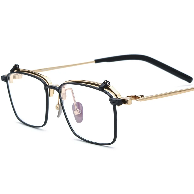 

Wind Red Pure Titanium Luxury Flippable Frame Men Fashion Brand Design Glasses Frame Woman Retro Square Ultralight Frame Z621