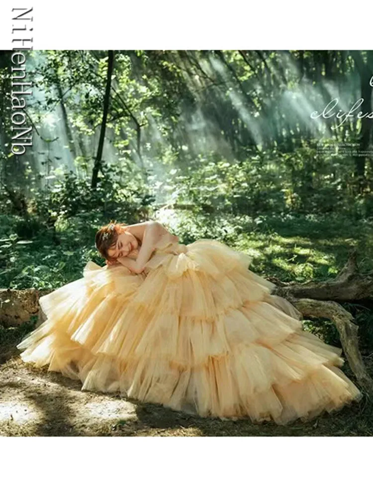 Vestidos de quinceaneras vestido 2023 moda rendas até novo vestido de baile de tule amarelo sem alças vestido de baile de debutante