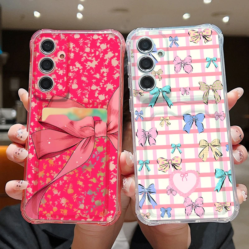 Bowknots Card Slot Case For Samsung S26 S25 Ultra S24 FE S23 Plus S22 S21 A15 A16 A17 A35 A36 A37 A54 A55 A56 A57 5G Card Cover