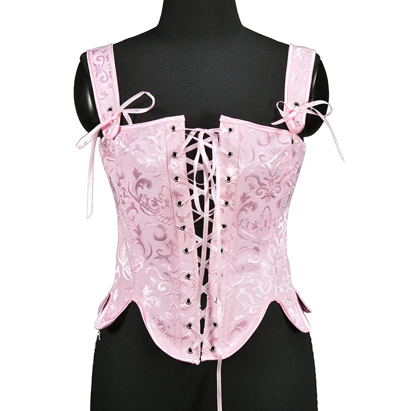 

Elegant Evening Party Pink Corsets Top Sexy Women Vintage Jacquard Gothic Black Bustiers Green Slimming Bodices Body Shaper
