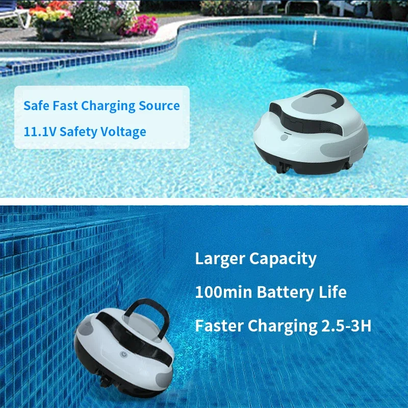 For Smart Cordless Robotic Pool Cleaner Automatic Pool Vacuum Cleaner With Self Parking Function  Underwater Pool Cleaning