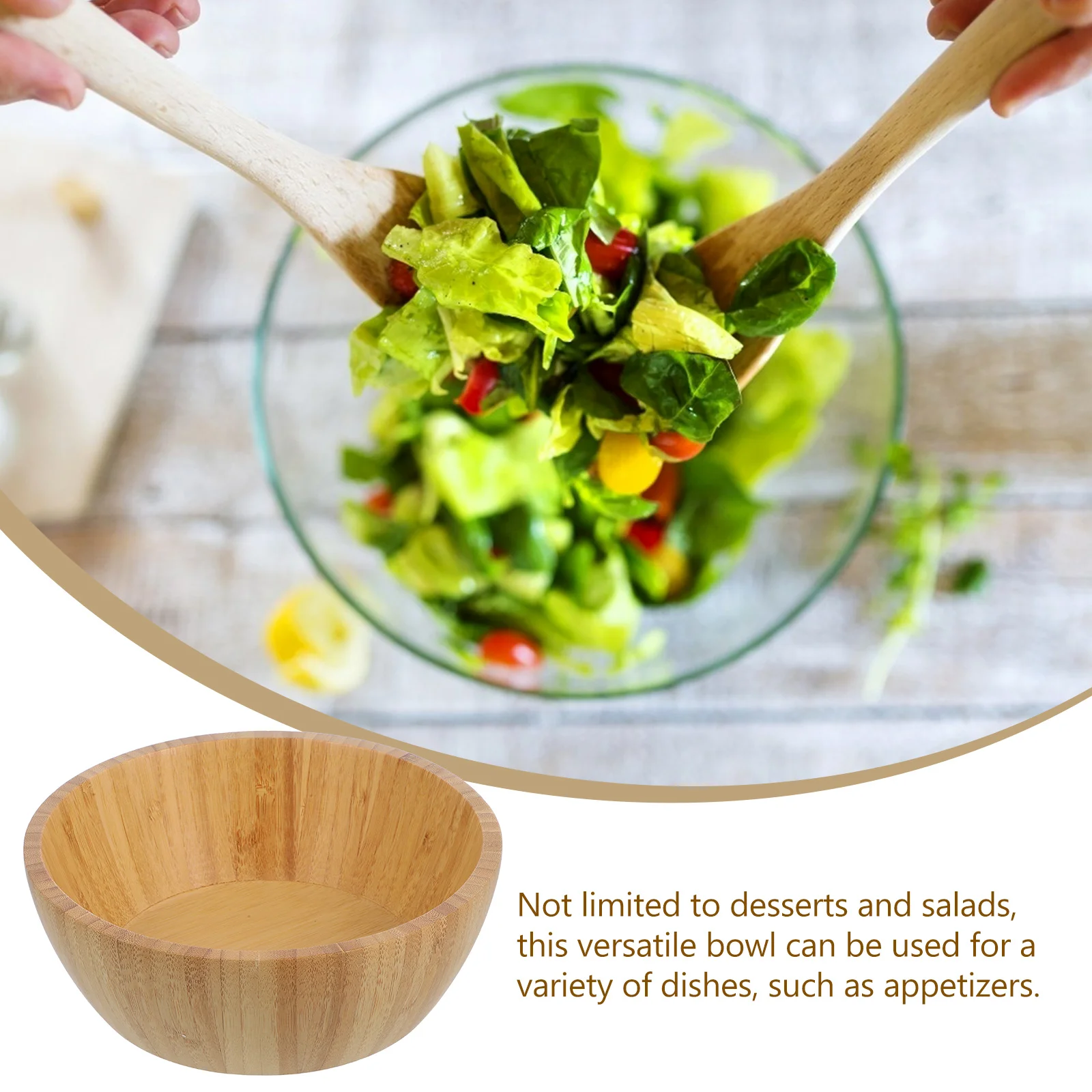 

1pc Bamboo Food Serving Bowl Large Round Soup Salad Rice Noodle Cereal Fruit Container Kitchen Dining Restaurant Home Use