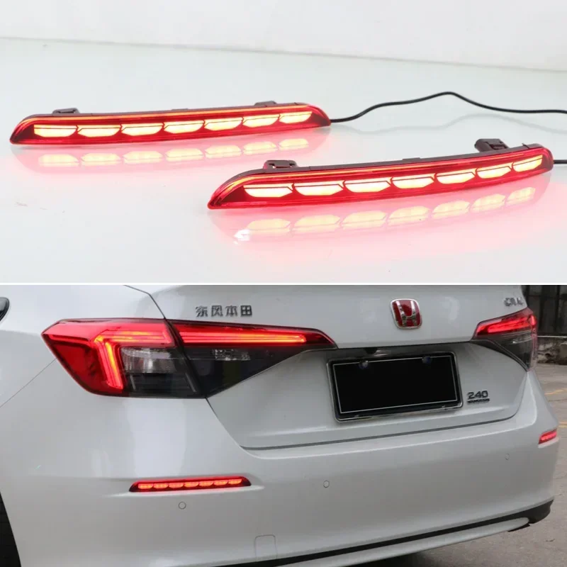 Car LED Rear Reflector For Honda Civic Sedan Hatchbact 2021 2022 Sequence Signal indicator Tail Light Bumper  Brake Lamps