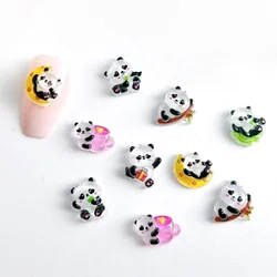 10pcs Cute Cartoon Panda Nail Art Charms New Style Panda With Bamboo or Moon Nail Art Decorations 3D Resin Supplies Accessories