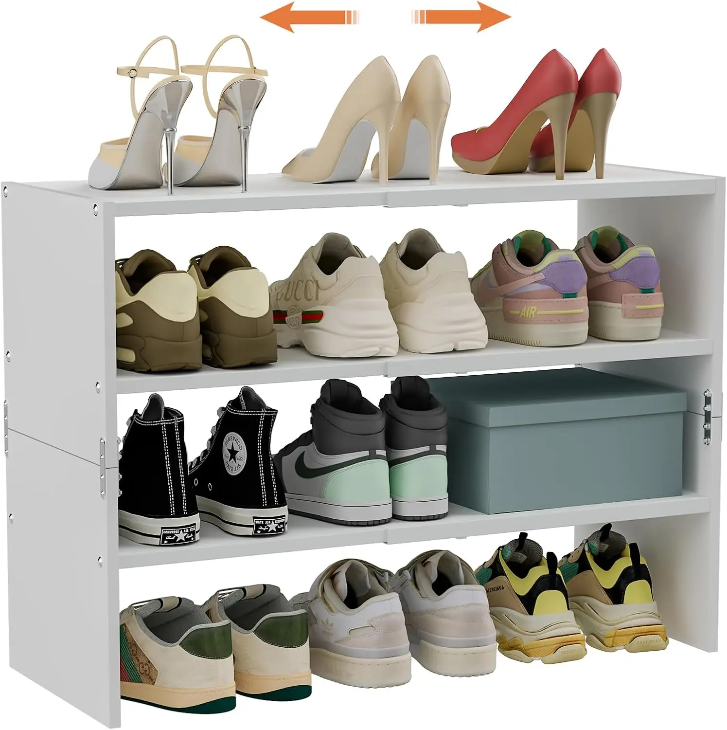 

3-Tier Expandable Shoe Rack Organizer for Closet, Adjustable Length Holds 8-16 Pairs, Sturdy Iron Wood Design