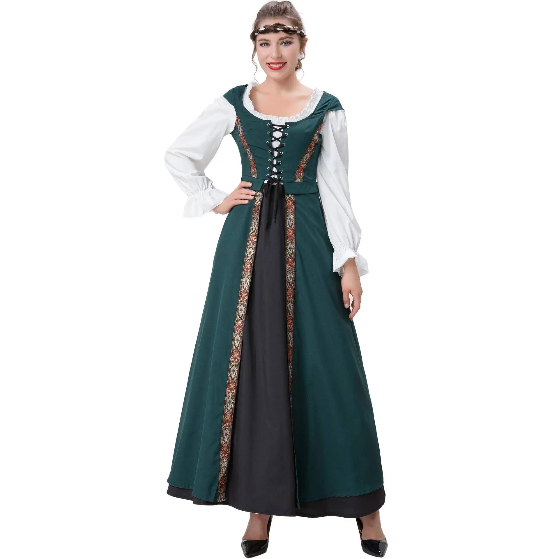 

Medieval Retro Waist-Cinching Courtly Long Dress Cosplay Gown Halloween Stage Costume Women's Traditional Ethnic Fashion