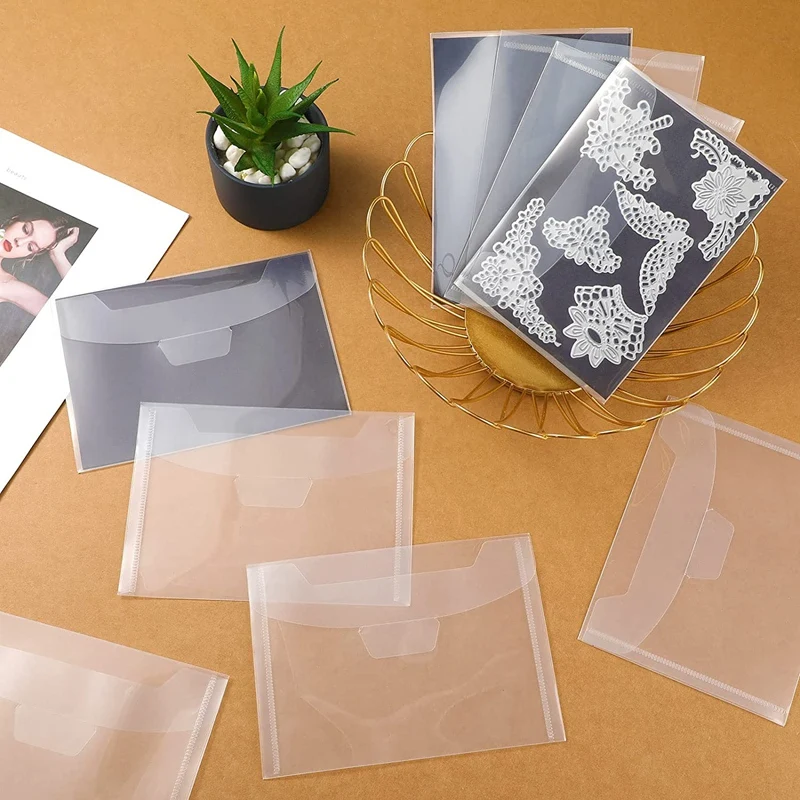 Sac de Rangement Transparent pour Timbres et Matrices, Poche Refermable, Grande Enveloppe pour Bricolage, Carte en Papier Scrapbooking, 80 Pièces