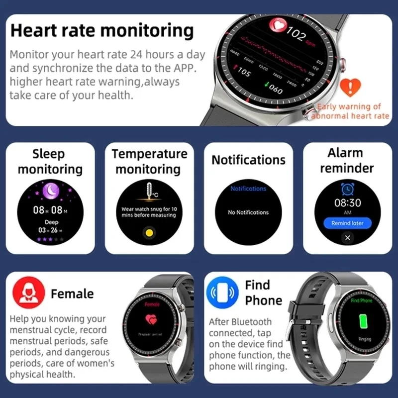 Accurate Measure ECG+PPG Smart Watch Men Healthy Monitoring Blood Pressure Body Temperature Sport Smartwatch For Android IOS