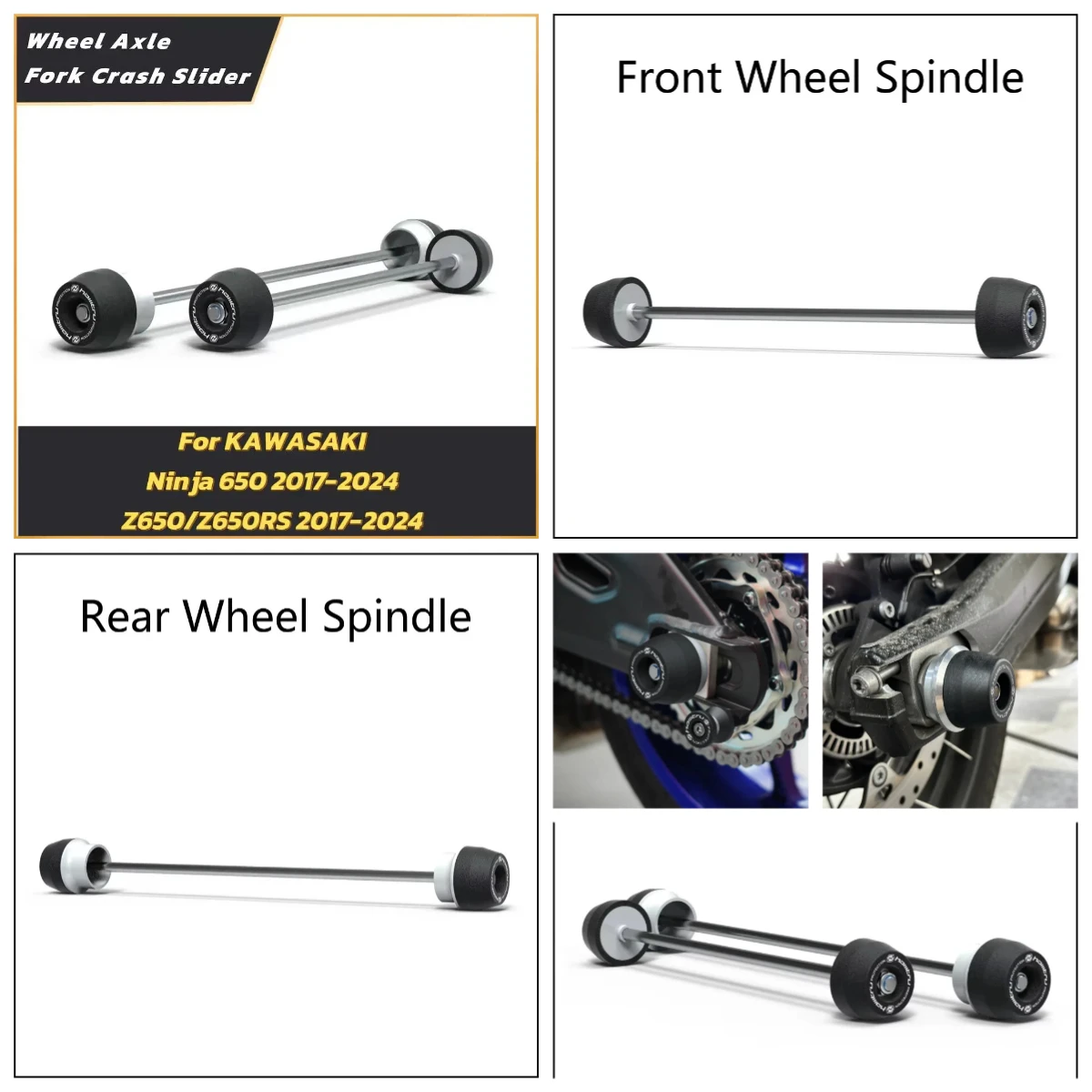 For Kawasaki Z650 Z650RS Ninja650 2017 - 2024 Motorcycle Rear Front Wheel Fork Axle Fork Frame Slider Crash Protector Accessorie