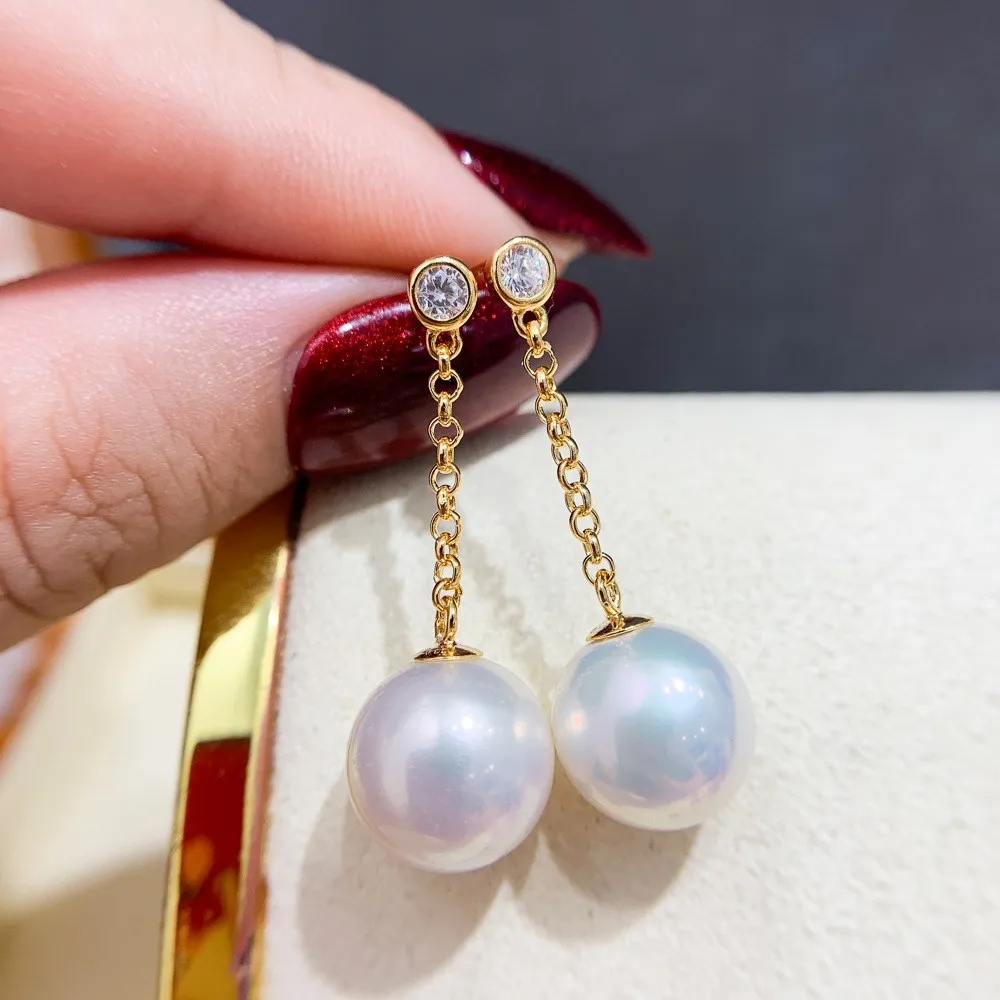 DIY Pearl Accessories S925 Pure Silver Ear Stud Empty Holder Gold Silver Earrings Fit 9-13mm Round E276