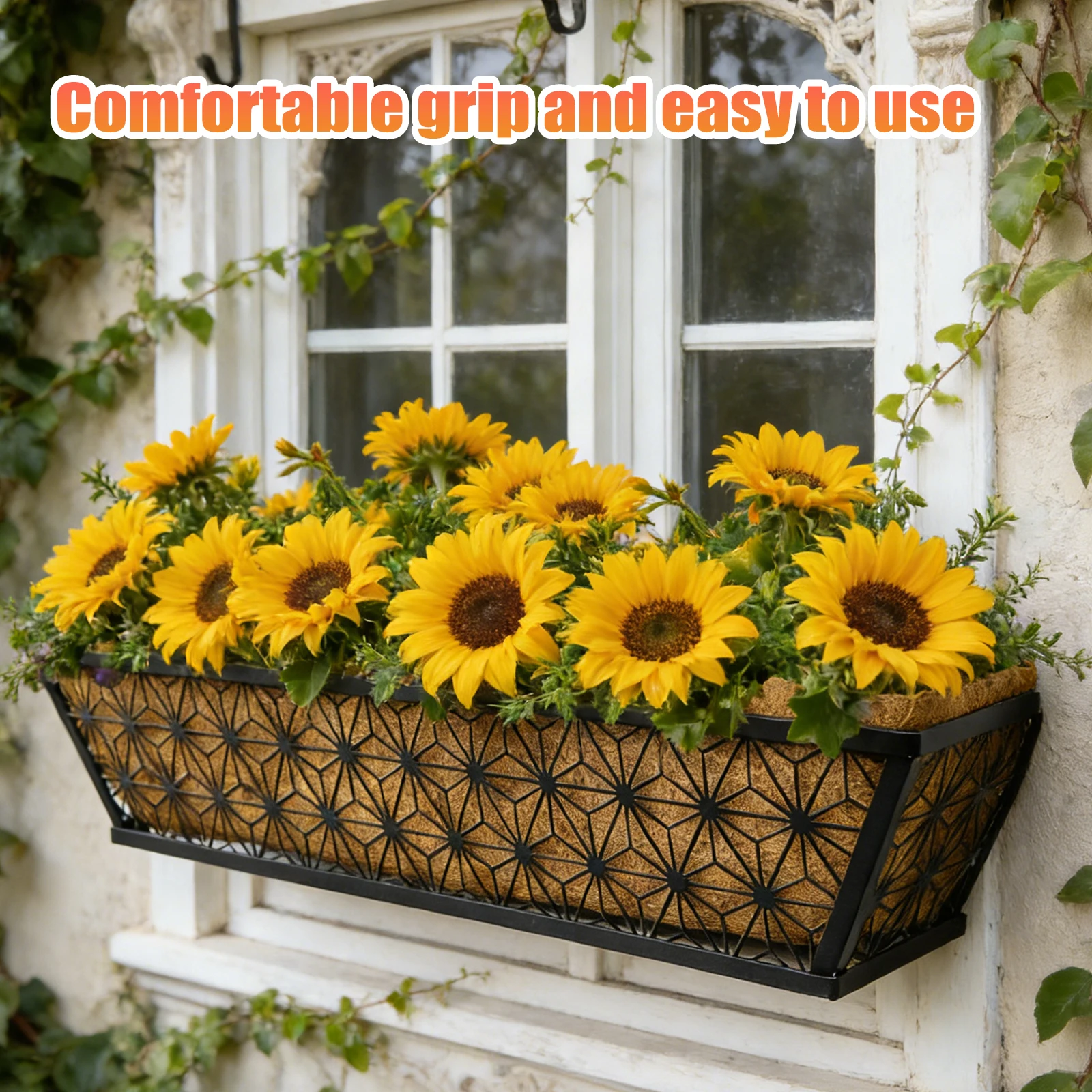 2pcs Window Deck Railing Planter Boxes with Adjustable Bracket Rectangular Hanging Baskets Planter for Outdoor Garden Fence Lawn