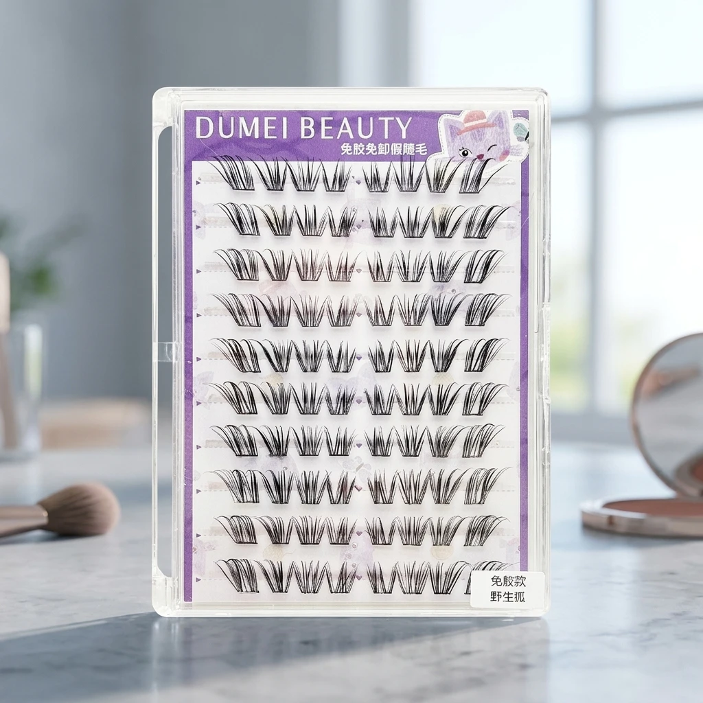 No Glue Needed Fox-eye False Eyelashes 10 Rows Eyetail Elongated Manga Fake Eyelash Extension Natural Curling Enlarged Eyes
