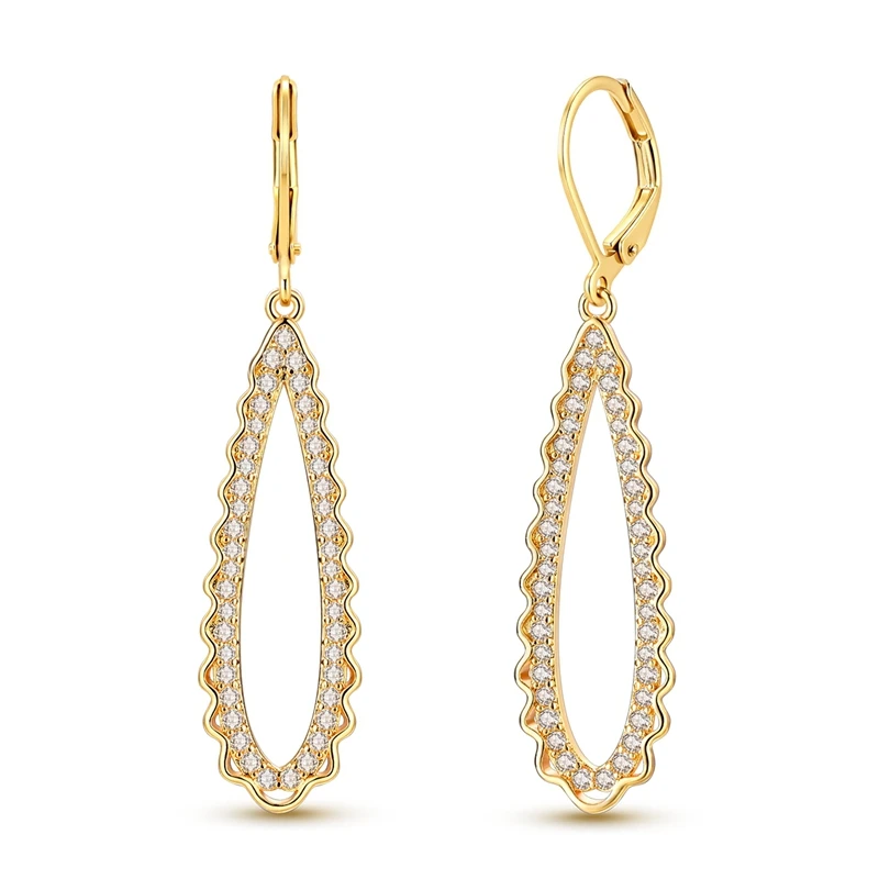 

925 Sterling Silver Golden Teardrop Drop Earring For Anniversary Wedding Jewelry Gifts