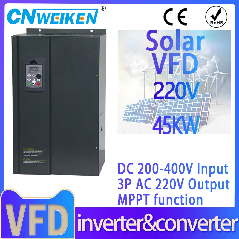 Newly launched high-quality high-power 220v solar VFD DC input 200-400v 37kw 45kw 55kw water pump motor speed controller